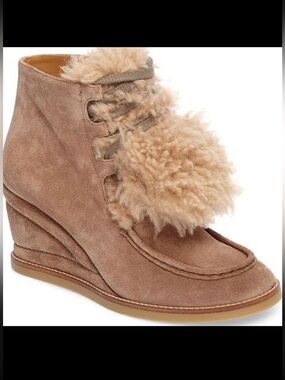 NWT Chloe Peggy Brown Suede Wedge Ankle Boots Size 37/7